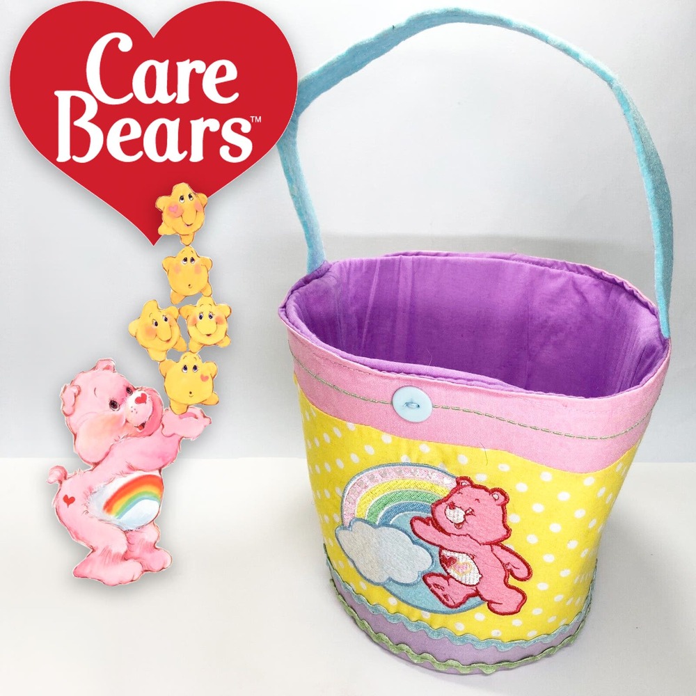 Care Bears Hand Tote Bag Used - Purple, Pink, Yellow, Quilted Felt FREE SHIPPING